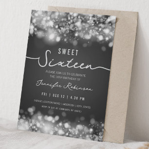 Convites Luzes Elegantes de Brilho Sweet Sixteen Prata