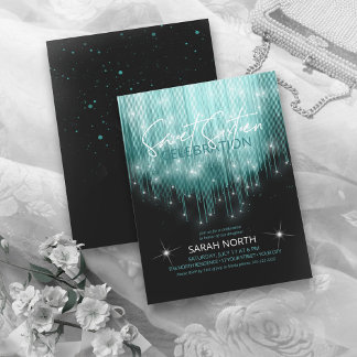Convites Luzes em cascata Doce 16 Teal ID790