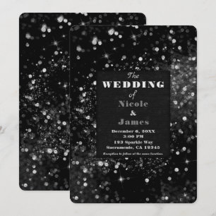 Convites Luzes Espelhadas Pretas e Prateadas Casamento Glam