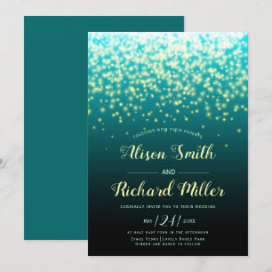 Convites Luzes espumantes, casamento no inverno azul teóri