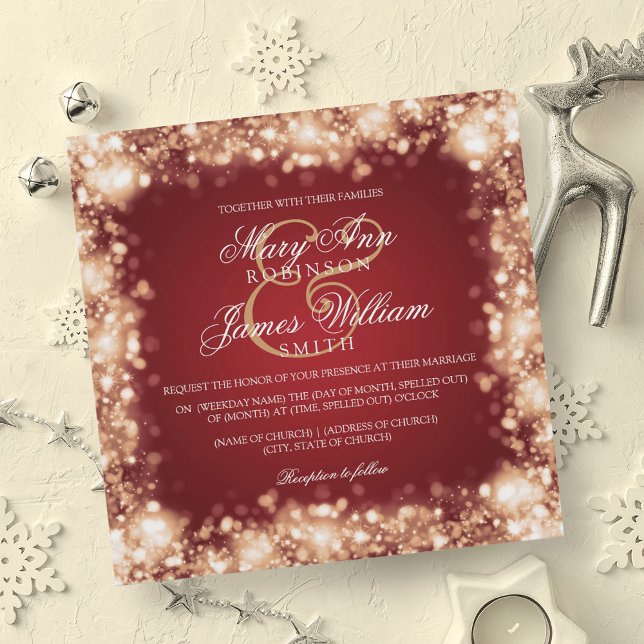 Convites Luzes Espumantes de Casamento Douradas (Wedding Sparkling Lights Gold Invitation)