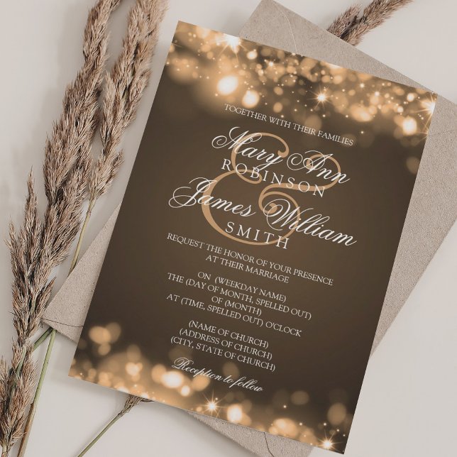 Convites Luzes Espumantes de Casamento Douradas (Wedding Sparkling Lights Gold Invitation)