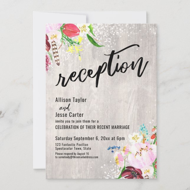 Convites Luzes Florais Boho Recepção de Casamento em Madeir (Frente)