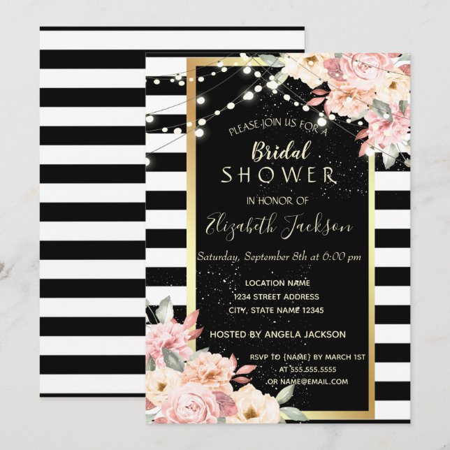 Convites Luzes Florais De Cordas, Chá de panela Strike (Frente/Verso)