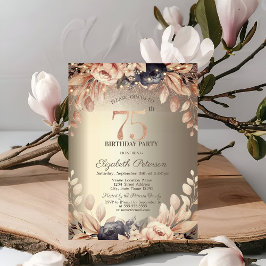 Convites Luzes Florais Elegantes, Aniversário de 75 anos