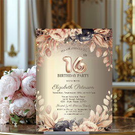 Convites Luzes Florais Elegantes com Cordão, 16º Aniversári