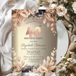 Convites Luzes Florais Elegantes de Corda, 40º Aniversário