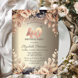 Convites Luzes Florais Elegantes de Corda, 40º Aniversário