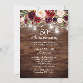 Convites Luzes Florais Rústicas Burgundy 50º Aniversário