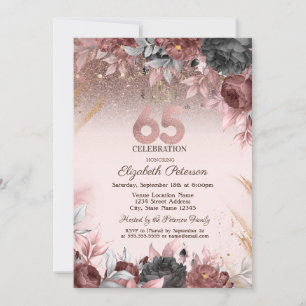 Convites Luzes, Flores Chic Glitter Aniversário de 25 anos 