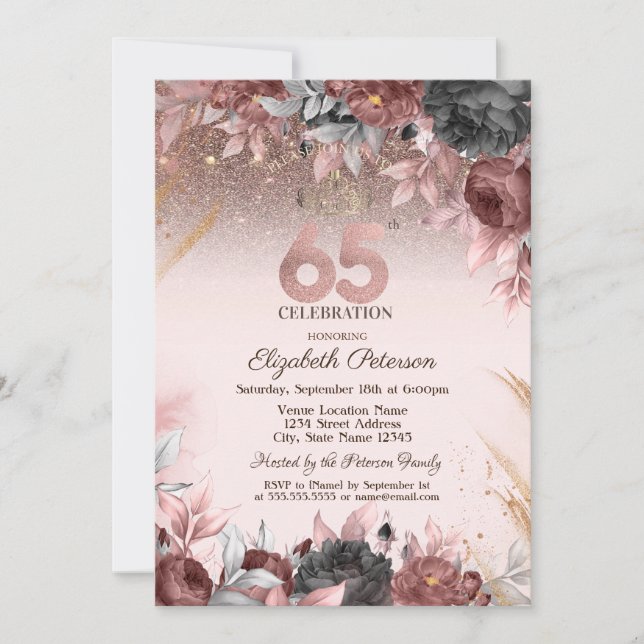 Convites Luzes, Flores Chic Glitter Aniversário de 25 anos  (Frente)