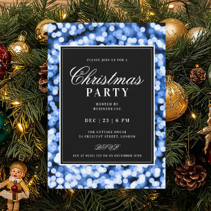 Convites Luzes Glamurosas de Natal Azul-Marinho Festa de Fi