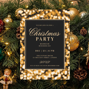 Convites Luzes Glamurosas de Natal Preto e Dourado Festa de