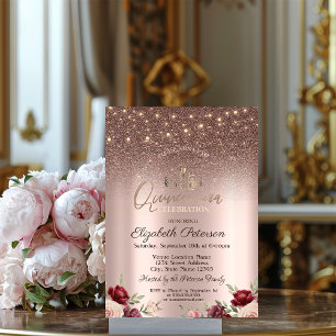 Convites Luzes, Lantejoulas Burgundy, Quinceañera Dourado R