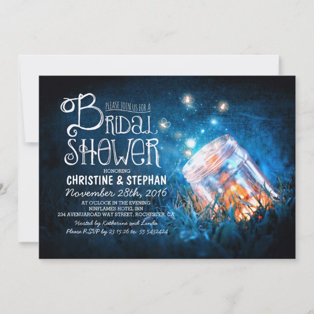 Convites Luzes Mason jar e chá de panela de pirilampos (Frente)