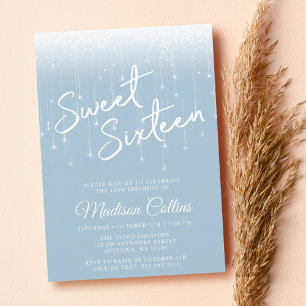 Convites Luzes Modernas Azul Poeirento Branco Sweet 16