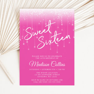 Convites Luzes Modernas Rosa Quente Sweet 16