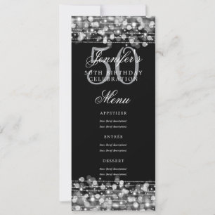 Convites Luzes prateadas do menu de Festa de aniversário 50