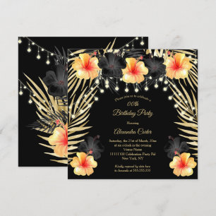 Convites Luzes Preto Dourado Amarelo Hibisco Festa Tropical