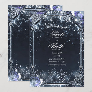 Convites Luzes Roxas com Brilho Prateado & Rosas Casamento