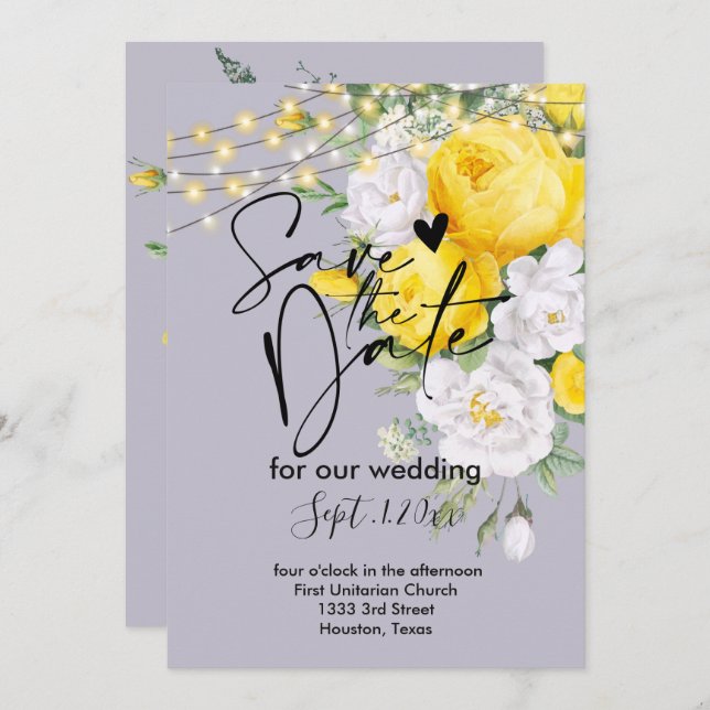 Convites Luzes russas Amarelo salvar a data (Frente/Verso)