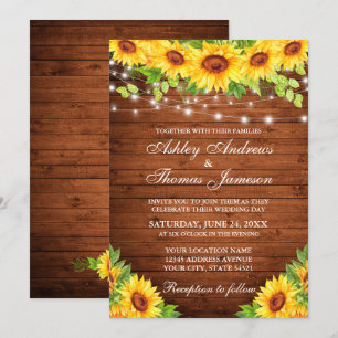 Convites Luzes Rústicas De Madeira Floral De Girassol