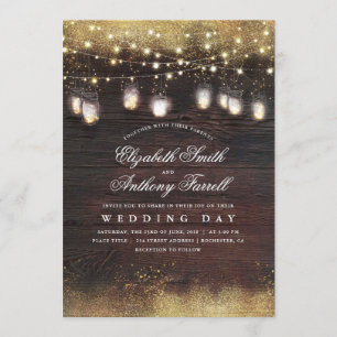 Convites Luzes rústicas do frasco de pedreiro e casamento