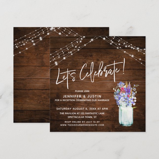 Convites Luzes Rústicas Vamos Celebrara Flores Silvestres e (Frente/Verso)