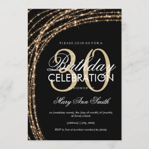 Convites Luzes Sparkling Dourados da corda do aniversário