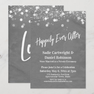 Convites Luzes Textura Felizes para Sempre Recepção Cinza