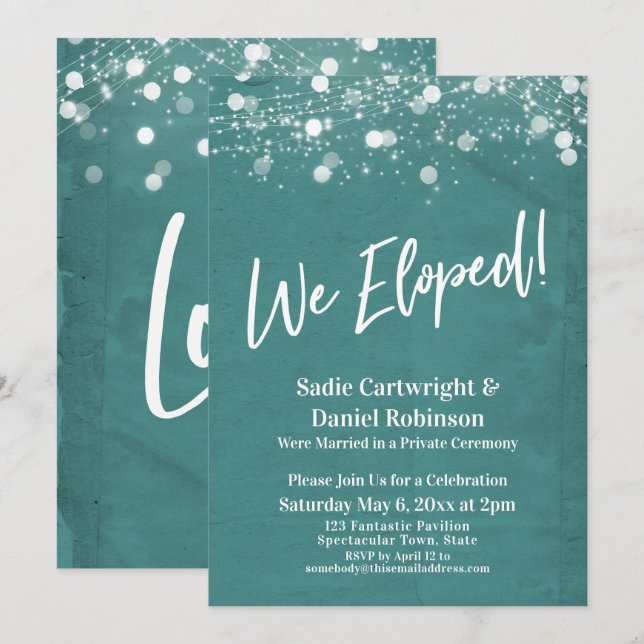 Convites Luzes Texturizadas Nós Fugimos Receção-Only Azul-T (Frente/Verso)