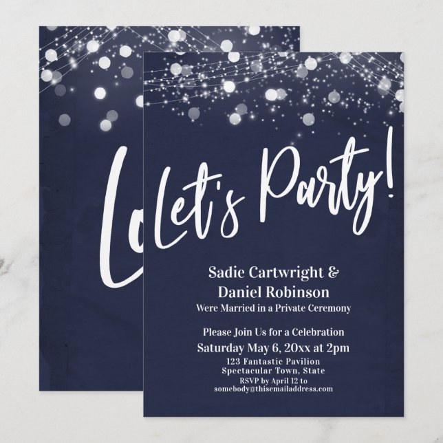 Convites Luzes Texturizadas Vamos Fazer uma Festa Recepção  (Frente/Verso)