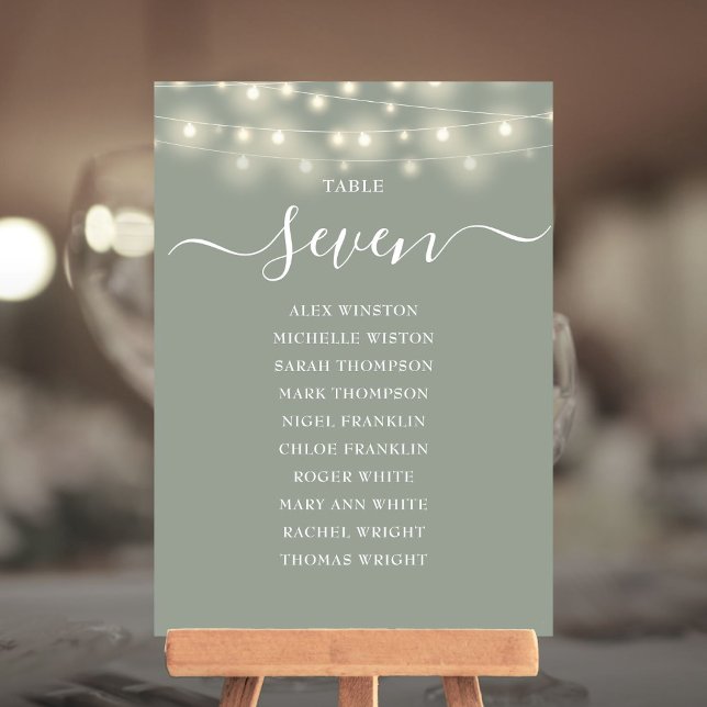 Convites Luzes Verde Sage Gráfico de Assentos Número da Mes (Sage Green Lights Table Number Seating Chart)