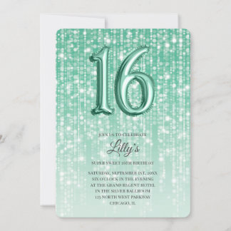 Convites Luzes verdes brilham Foil Balão 16º aniversário