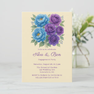 Convites Lyon Blue Peony & Fig Purple Festa de noivado