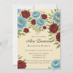 Convites Lyon Blue Peony & Rosa vermelha Brunch & Bubble