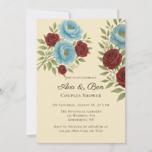 Convites Lyon Blue Peony & Rosas vermelhas