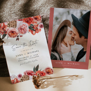 Convites LYRA Bohemian Fall Autumn Floral Salvar a Data
