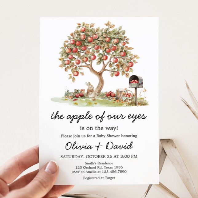 Convites Maçã de outono do nosso Chá de fraldas de Olhos (Apple of our Eyes Fall Apple Tree Baby Shower Invitation)