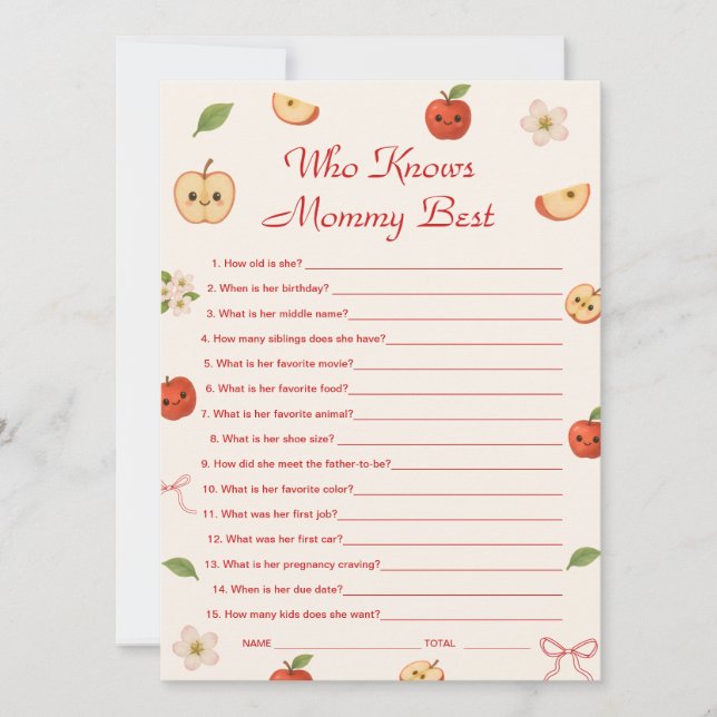 Convites Maçã do meu Chá de fraldas que conhece melhor Mamã (Frente)