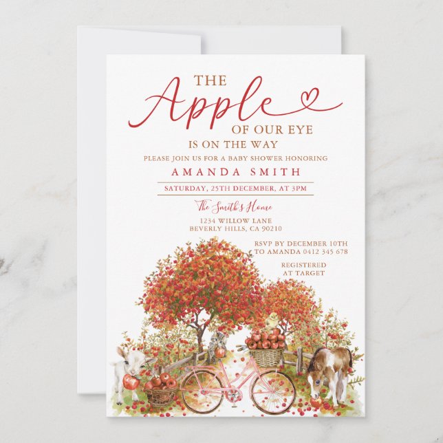 Convites Maçã do nosso Arco Chá de fraldas Laranja Gingham (Frente)