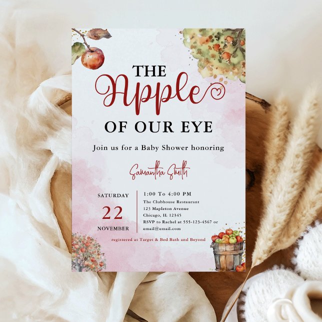 Convites Maçã do nosso Chá de fraldas de Maçã de Aquarela (Apple of Our Eye Watercolor Fall Apple Baby Shower Invitation)