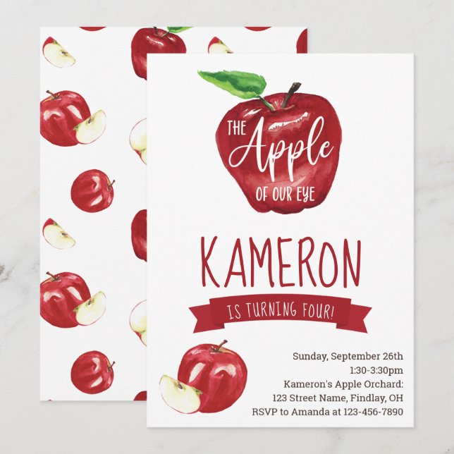 Convites Maçã do nosso olho, Festa de aniversário qualquer  (Frente/Verso)