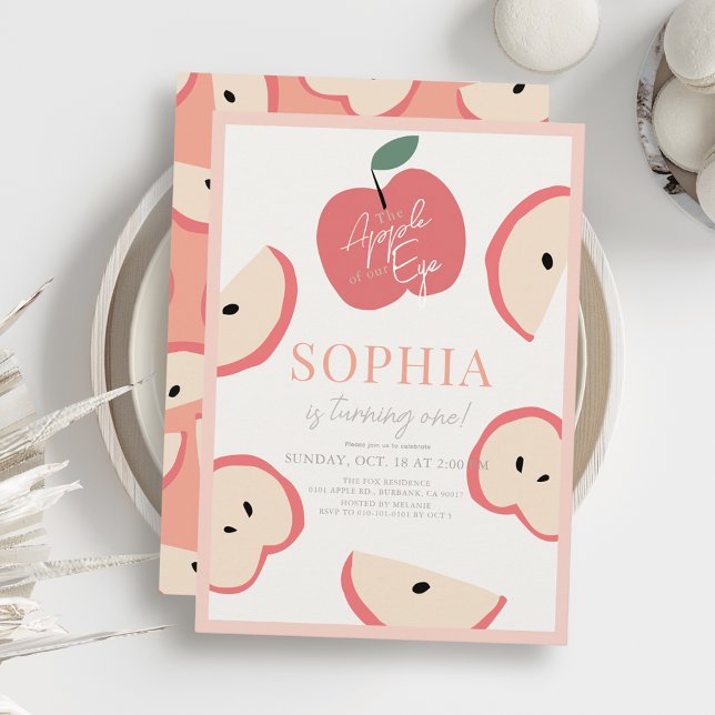 Convites Maçã do nosso primeiro aniversario de Garota Rosa (Criador carregado)