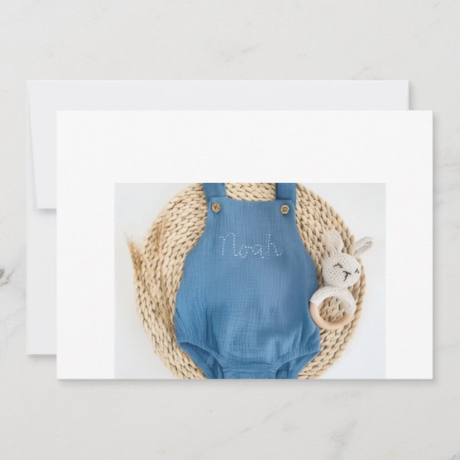 Convites Macacão de Bebê Estampado com Macacão Azul – Recém (Frente)
