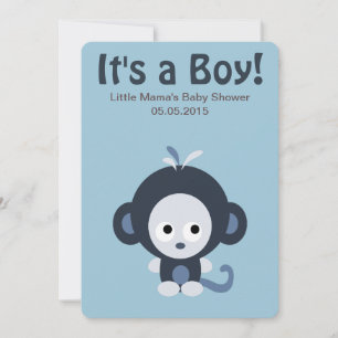 Convites Macaco azul bonito é um menino! Chá de Bebê