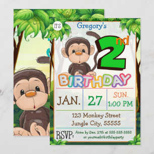 Convites Macaco de Partido segundo aniversário Personalizad