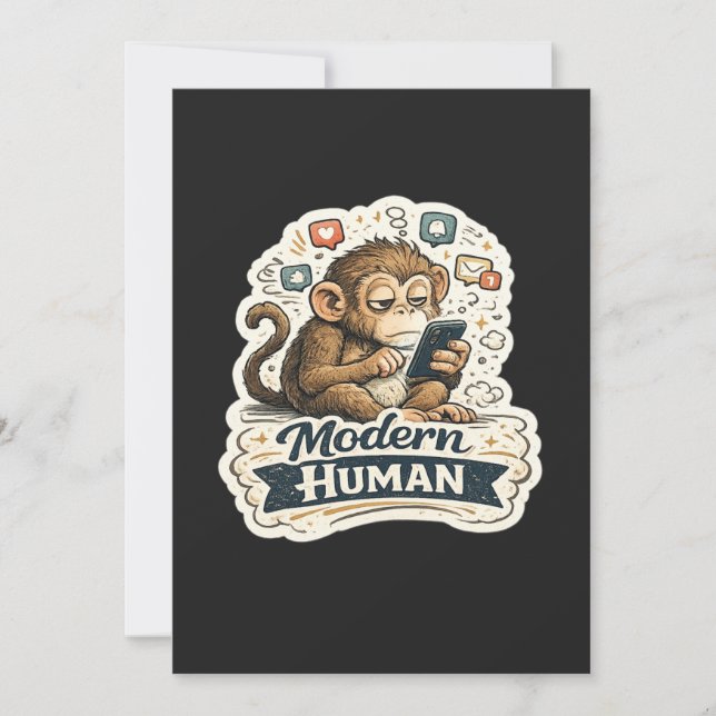 Convites Macaco Engraçado Humano Moderno Smartphone Mídia S (Frente)