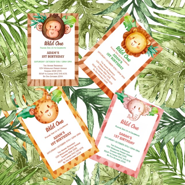 Convites macaco safari selvagem, um aniversário (Criador carregado)