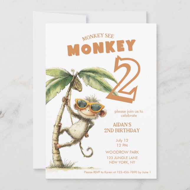 Convites Macaco Vê Segundo Aniversário (Frente)